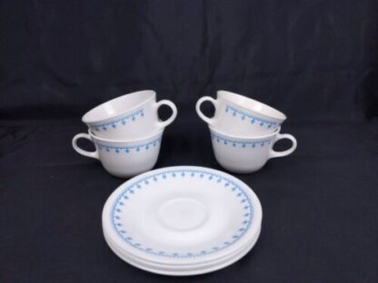 VTG Corelle Blue Snowflake Garland Set Of 4 Coffee Tea Cups & Saucers 8 Piece - Image 13