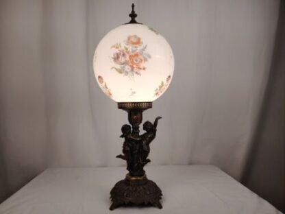 Vintage 24" Cherub Floral Gone With The Wind Style Table Parlor Lamp Glass Globe - Image 3
