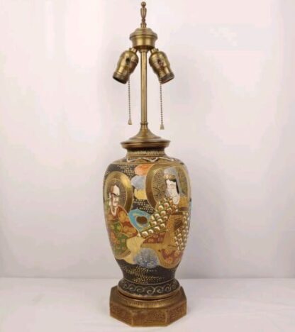 Vintage/Antique 22" Meiji Period Satsuma Vase Moriage Immortals Table Lamp Gold