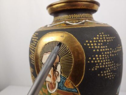 Vintage/Antique 22" Meiji Period Satsuma Vase Moriage Immortals Table Lamp Gold - Image 15