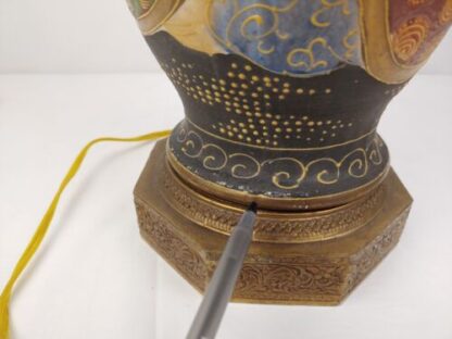 Vintage/Antique 22" Meiji Period Satsuma Vase Moriage Immortals Table Lamp Gold - Image 16