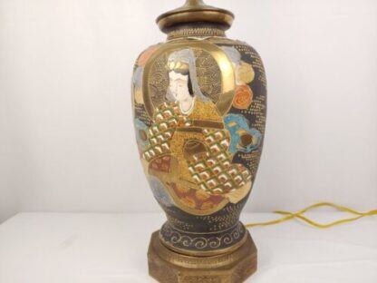 Vintage/Antique 22" Meiji Period Satsuma Vase Moriage Immortals Table Lamp Gold - Image 3