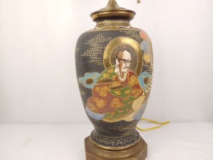 Vintage/Antique 22" Meiji Period Satsuma Vase Moriage Immortals Table Lamp Gold - Image 5