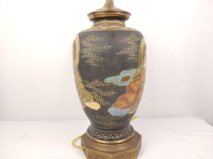Vintage/Antique 22" Meiji Period Satsuma Vase Moriage Immortals Table Lamp Gold - Image 6