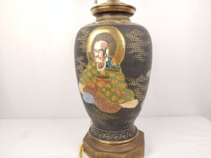 Vintage/Antique 22" Meiji Period Satsuma Vase Moriage Immortals Table Lamp Gold - Image 7
