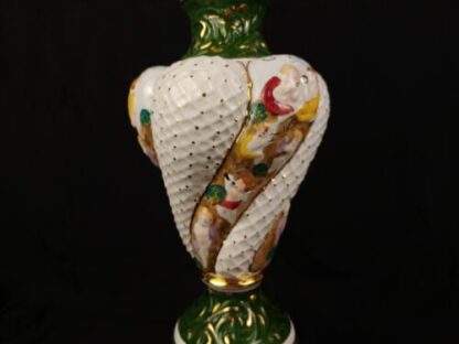 VTG 20" Capodimonte Style Cherub Porcelain Lamp White Green Swirl Dolphin Base - Image 10