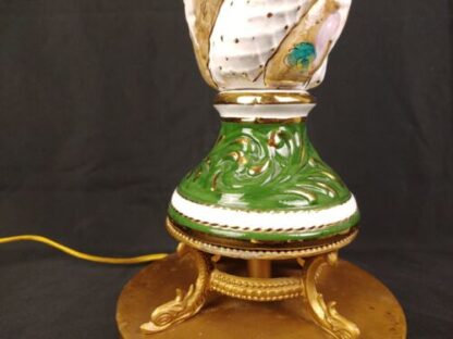 VTG 20" Capodimonte Style Cherub Porcelain Lamp White Green Swirl Dolphin Base - Image 11