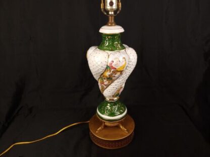 VTG 20" Capodimonte Style Cherub Porcelain Lamp White Green Swirl Dolphin Base - Image 4