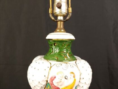 VTG 20" Capodimonte Style Cherub Porcelain Lamp White Green Swirl Dolphin Base - Image 6