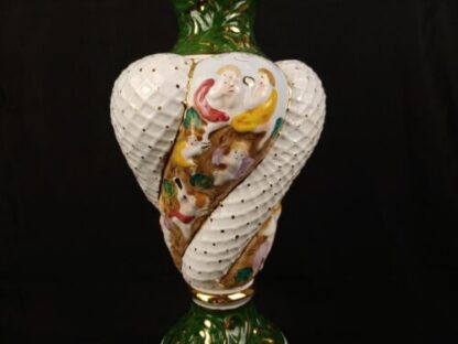 VTG 20" Capodimonte Style Cherub Porcelain Lamp White Green Swirl Dolphin Base - Image 8