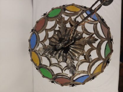 VTG Stained Glass Spanish Mediterranean Gothic Revival Chandelier Ceiling Light - Image 10