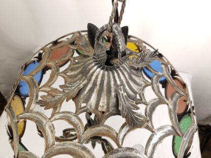 VTG Stained Glass Spanish Mediterranean Gothic Revival Chandelier Ceiling Light - Image 11