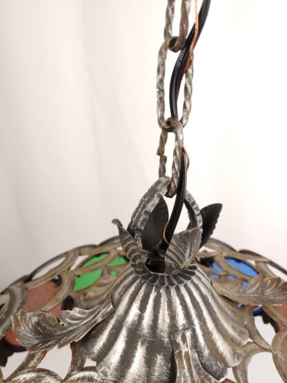 VTG Stained Glass Spanish Mediterranean Gothic Revival Chandelier Ceiling Light - Image 12