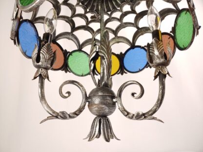 VTG Stained Glass Spanish Mediterranean Gothic Revival Chandelier Ceiling Light - Image 13