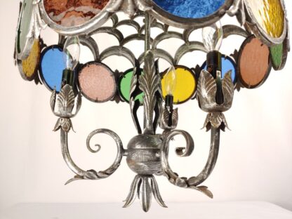 VTG Stained Glass Spanish Mediterranean Gothic Revival Chandelier Ceiling Light - Image 14