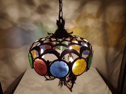 VTG Stained Glass Spanish Mediterranean Gothic Revival Chandelier Ceiling Light - Image 4