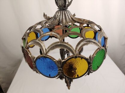 VTG Stained Glass Spanish Mediterranean Gothic Revival Chandelier Ceiling Light - Image 8