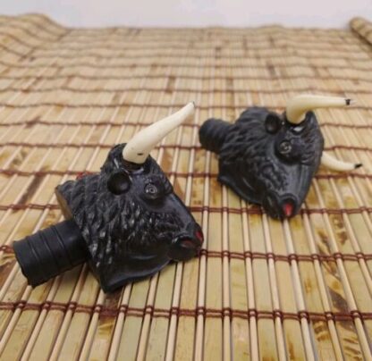 2 VTG Molded Plastic Bull Cattle Head Decanter Stoppers For Liquor Bottle 3/4 - Image 2