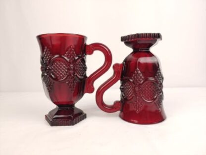 Avon 1876 Cape Cod Collection Ruby Red Glassware Foot Pedestal Mugs Set of 2 - Image 3