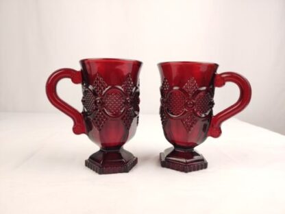 Avon 1876 Cape Cod Collection Ruby Red Glassware Foot Pedestal Mugs Set of 2 - Image 5