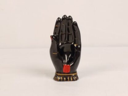 Vintage Ceramic Hand Ashtray Japan Black Glaze, Red & Gold Mini Pottery Deco