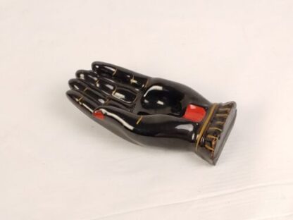 Vintage Ceramic Hand Ashtray Japan Black Glaze, Red & Gold Mini Pottery Deco - Image 2