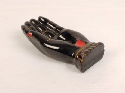 Vintage Ceramic Hand Ashtray Japan Black Glaze, Red & Gold Mini Pottery Deco - Image 4