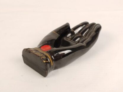 Vintage Ceramic Hand Ashtray Japan Black Glaze, Red & Gold Mini Pottery Deco - Image 5