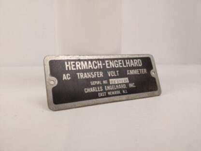 Vintage Brass Badge Plate For Hermach-Englehard AC Transfer Volt Ammeter Charles