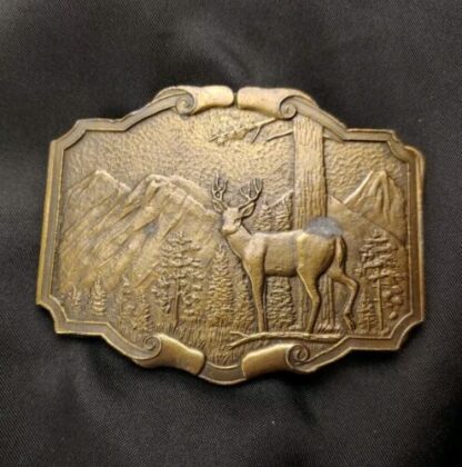 Vintage Brass Buck Deer Belt Buckle Landscape Nature Wilderness Yellowstone