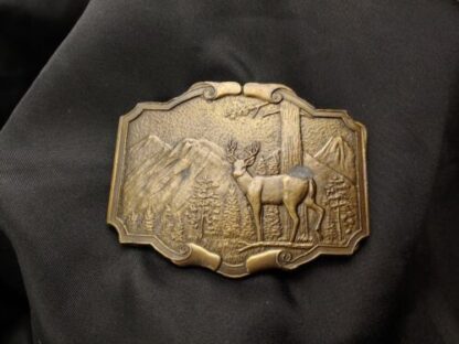 Vintage Brass Buck Deer Belt Buckle Landscape Nature Wilderness Yellowstone - Image 2