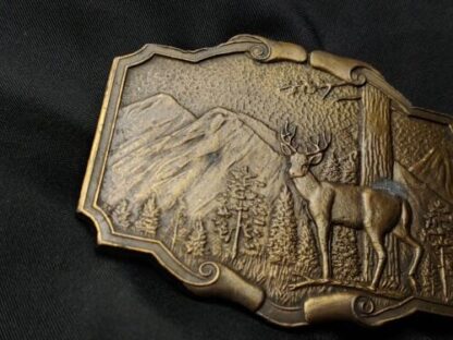Vintage Brass Buck Deer Belt Buckle Landscape Nature Wilderness Yellowstone - Image 3