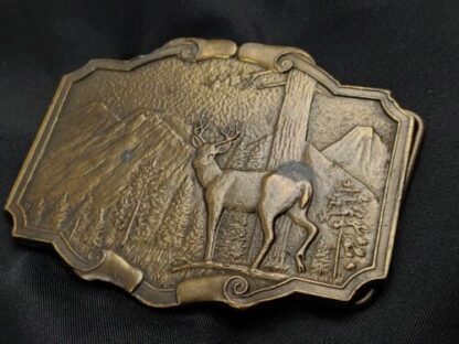 Vintage Brass Buck Deer Belt Buckle Landscape Nature Wilderness Yellowstone - Image 4