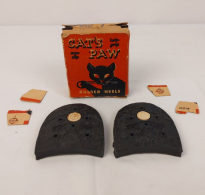 Vintage CAT'S PAW Black Rubber "BLK. NM. SCOOP 9" Boot Shoe Heels w/Box