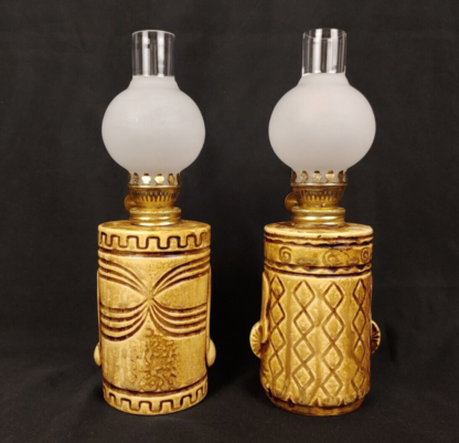 Vintage Westwood Set of 2 Ceramic Tiki Oil Kerosene Lamps w/Chimneys Japan Moai - Image 3