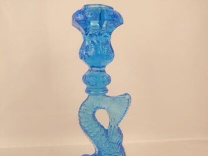 Pair of Metropolitan Museum MMA Sandwich Glass Dolphin Candlesticks Koi Blue - Image 11