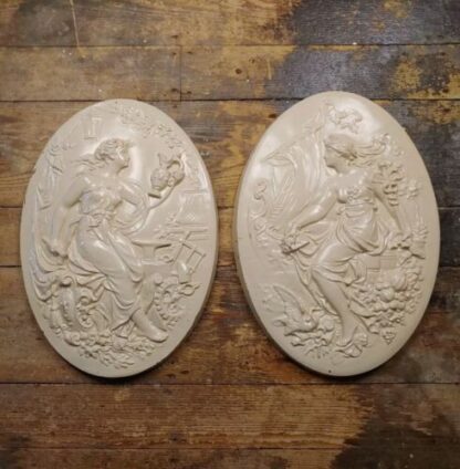 VTG Pair 2 Greco-Roman Neoclassical Art Relief Resin Oval Wall Plaques 16" Greek