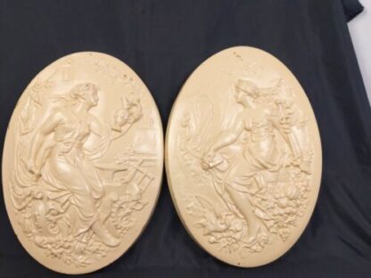 VTG Pair 2 Greco-Roman Neoclassical Art Relief Resin Oval Wall Plaques 16" Greek - Image 2