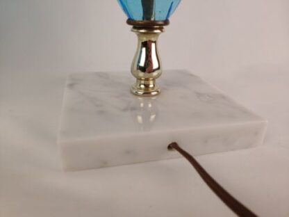 VTG 19" Pair of 2 Mid Century Modern Blue Glass Table Lamps Marble Base Gold - Image 15