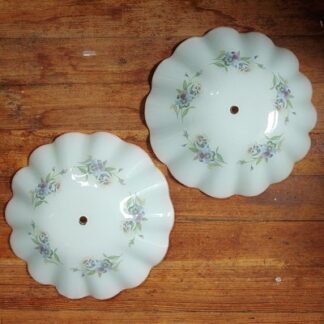 VTG Pair Ruffled Scalloped Glass Ceiling Light Shades Pansy Floral Pink Purple