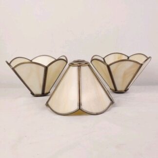 VTG Set of 3 Slag Glass & Brass Lamp Shades 6.5" Desk/Fan/Tension Pole Stained