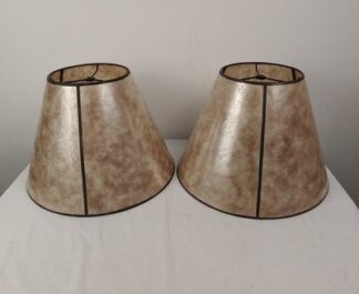 Set of 2 Mica Table Lamp Shades Parchment Color Bronze Trim 14" Wide 10" High