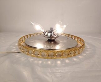 VTG Hollywood Regency Crystal Chandelier Ceiling Light Fixture 3-Bulb Gold/Glass