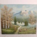 Vintage Oil on Canvas Natural Landscape Mountains Path Birch Winter Spring