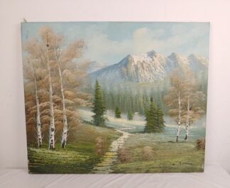 Vintage Oil on Canvas Natural Landscape Mountains Path Birch Winter Spring