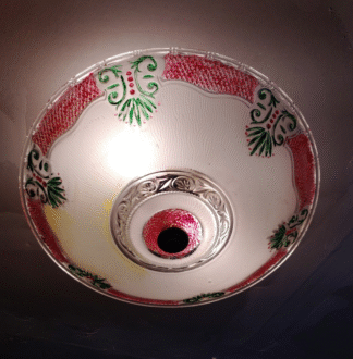 Vintage 14" Ornate Art Deco Glass Floral Ceiling Light Shade Green/Red Accent