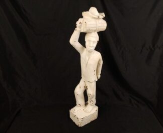 Hand Carved Latin American Wood Sculpture Carrying Bundle Cowboy Hat Folk Art