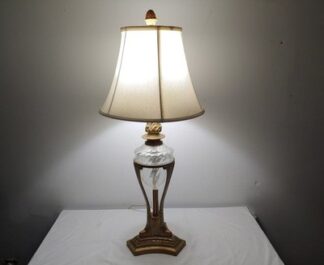 Robert Abbey Neoclassical Greek Flame Gold-Tone & Crystal Table Lamp & Shade