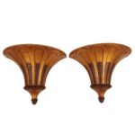 VTG Pair of 10" Black & Gold Art Deco Chalkware Wall Pocket Planter Vase Sconce