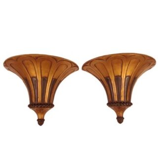 VTG Pair of 10" Black & Gold Art Deco Chalkware Wall Pocket Planter Vase Sconce
